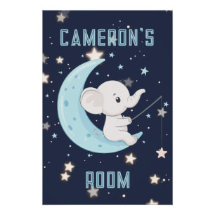 Personalised Baby Elephant Fishing 4 Stars Poster 