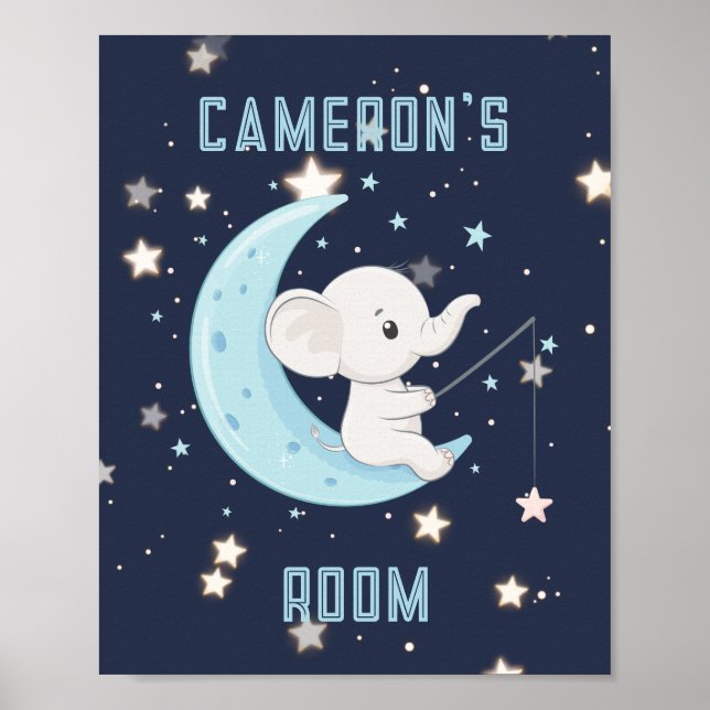 Personalised Baby Elephant Fishing 4 Stars Poster  (Front)