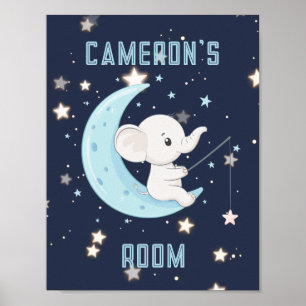 Personalised Baby Elephant Fishing 4 Stars Poster 