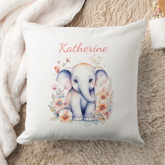 Personalised Baby Elephant Nursery Room  Cushion (Blanket)