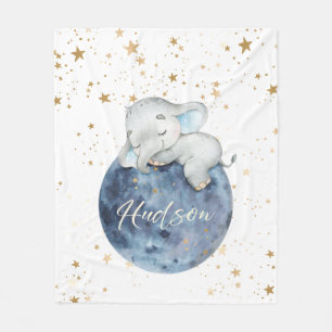 Personalised Baby Elephant on Moon 50x60 Fleece Blanket
