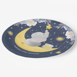 Personalised Baby Elephant on Moon Paper Plate