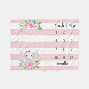 Personalised Baby Elephant Photo Milestone Fleece Blanket
