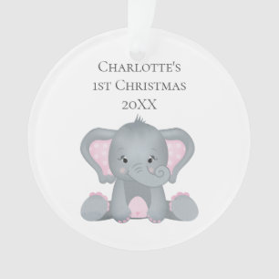 Personalised Baby Elephant Pink Baby 1st Christmas Ornament