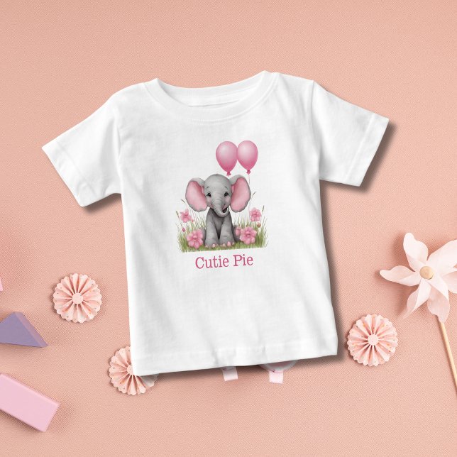 Personalised Baby Elephant Pink Baby Shower Gift T-Shirt (Personalized Baby Elephant Pink Gray Little Girls T-shirt. Baby shower gift for little girl)