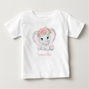 Personalised Baby Elephant Pink Girls Baby Shower Baby T-Shirt