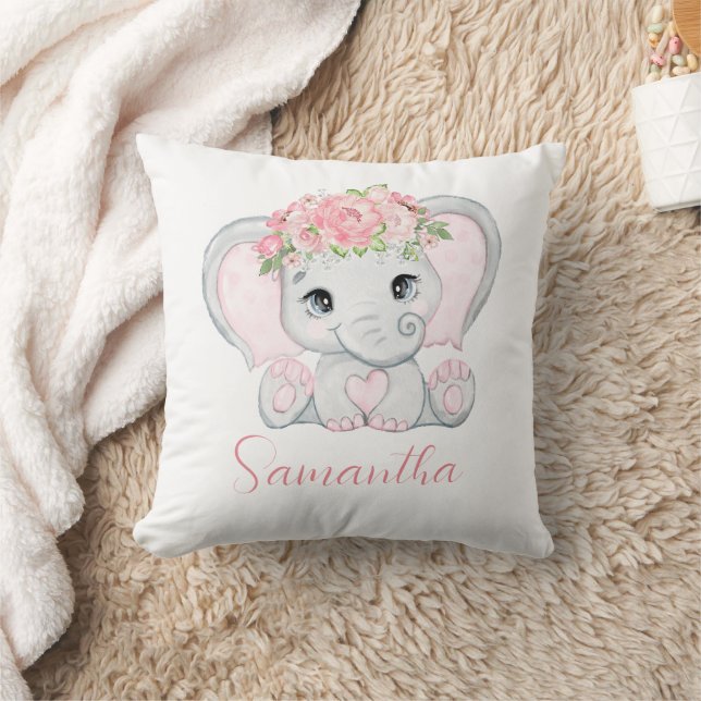 Personalised Baby Elephant Pink Girls Baby Shower  Cushion (Blanket)