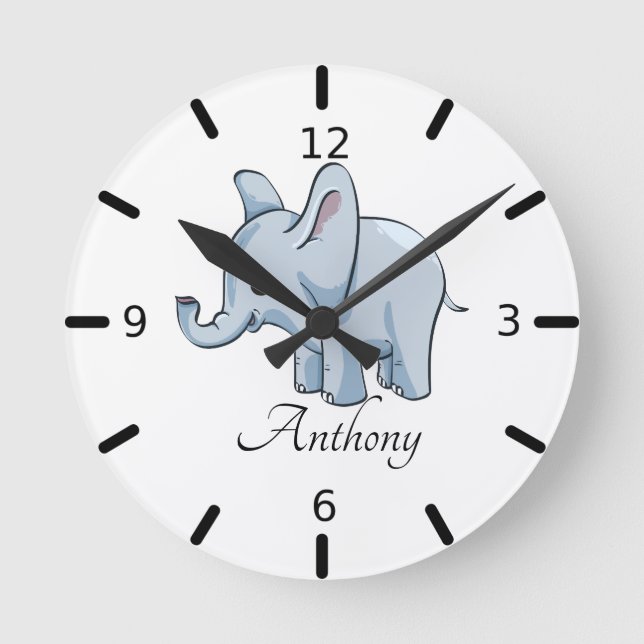 Personalised Baby Elephant Round Clock (Front)