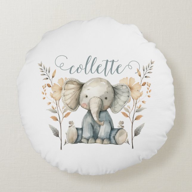 Personalised Baby Elephant Round Cushion (Back)