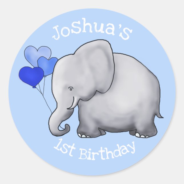 Personalised Baby Elephants 1st Birthday Party Classic Round Sticker (Front)