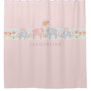 Personalised Baby Elephants Girl Bathroom Shower Curtain