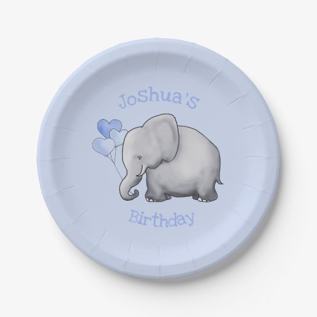 Personalised Baby Elephants Infant Birthday Paper Plate (Front)