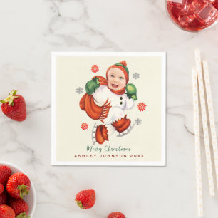Personalised Baby Face Photo Chubby Santa Napkin