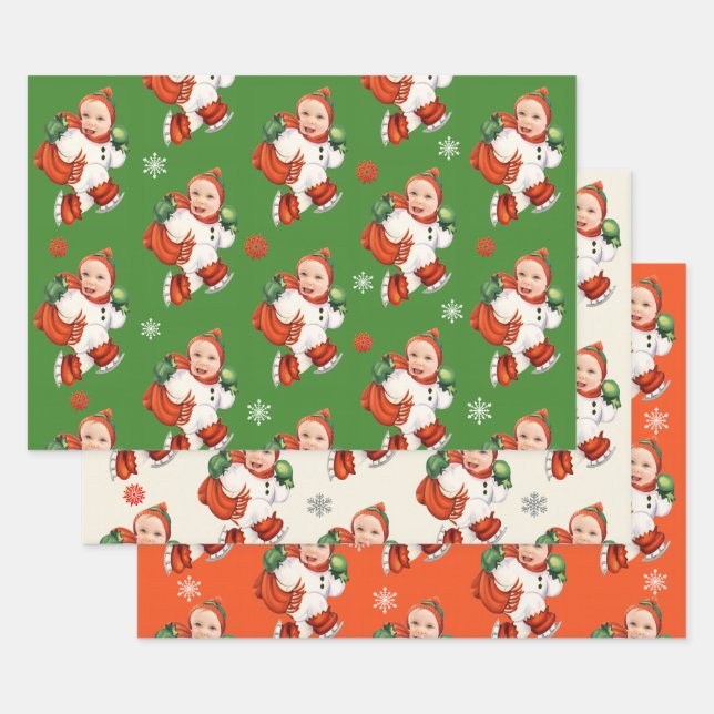 Personalised Baby Face Photo Chubby Santa  Wrapping Paper Sheet (Set)