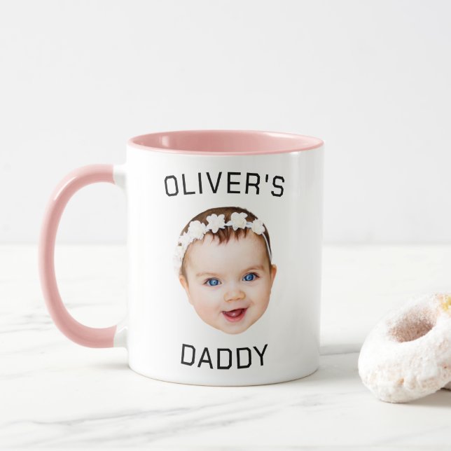 Personalised Baby Face Photo Mug For Dad (With Donut)
