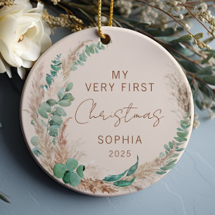 Personalised Baby First Christmas Boho Ceramic Ornament
