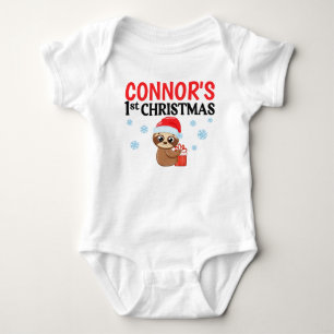 Personalised Baby First Christmas Cute Sloth Baby  Bodysuit
