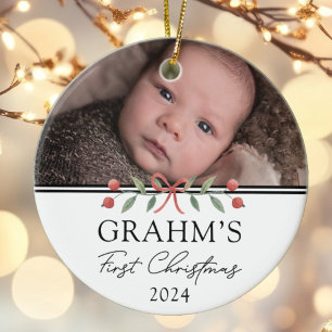 Personalised Baby First Christmas Festive Photo Ceramic Ornament