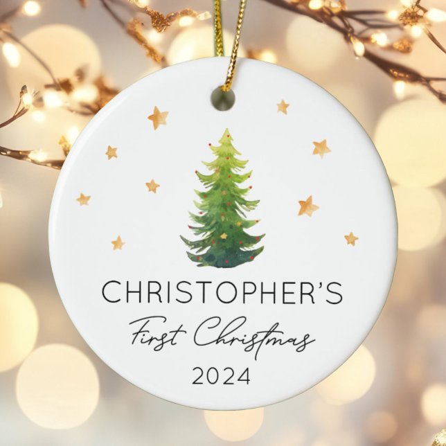 Personalised Baby First Christmas Festive Tree Ceramic Ornament (Creator Uploaded)