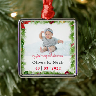 Personalised baby first christmas metal ornament