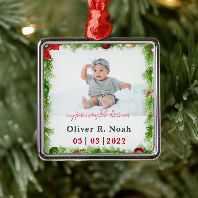 Personalised baby first christmas metal ornament (Tree)