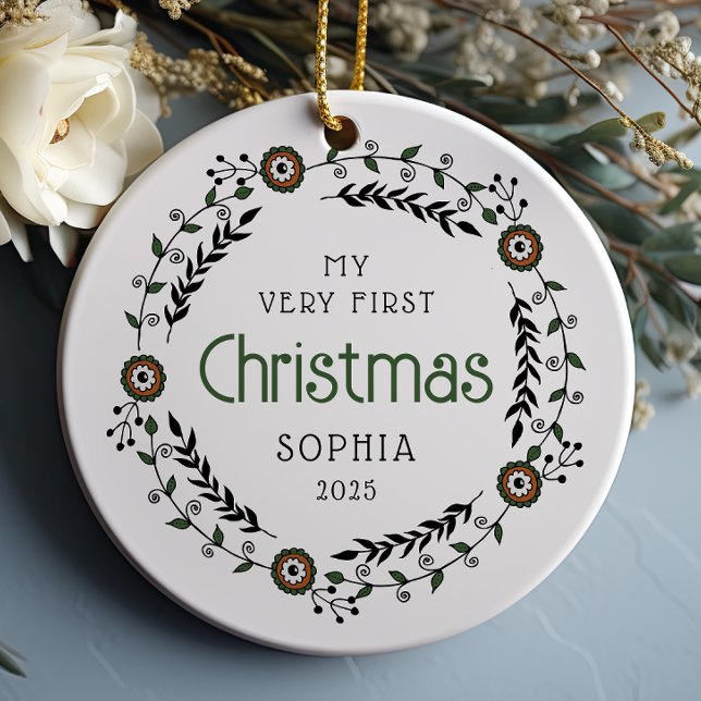Personalised Baby First Christmas Nordic Ceramic Ornament (Creator Uploaded)