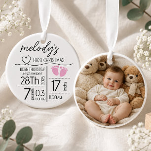 Personalised Baby First Christmas Photo Birth Stat Ceramic Ornament