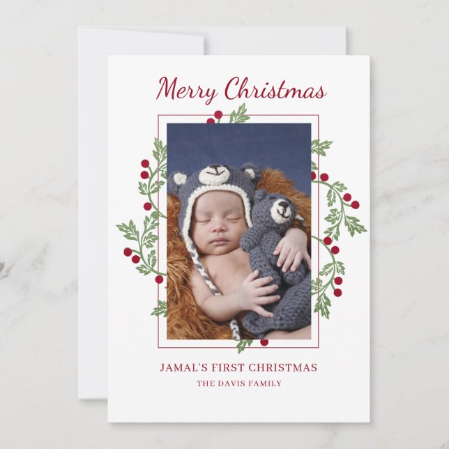 Personalised Baby First Christmas Photo Card (Front)