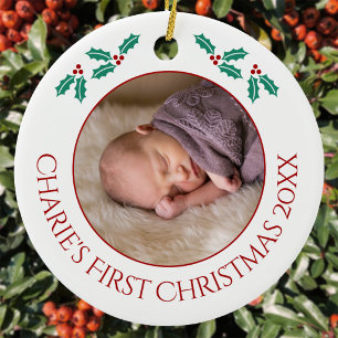 Personalised Baby First Christmas Photo Ceramic Ornament