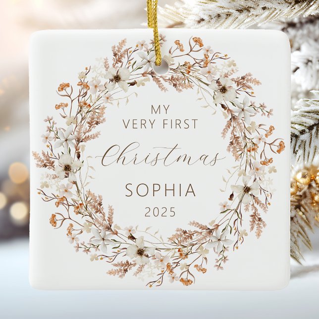 Personalised Baby First Christmas Wildflowers Ceramic Ornament (Creator Uploaded)