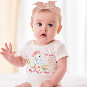 Personalised Baby First Mother's Day Elephant Baby Bodysuit