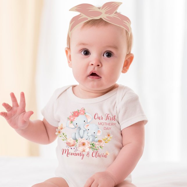 Personalised Baby First Mother's Day Elephant  Baby Bodysuit (Creator Uploaded)
