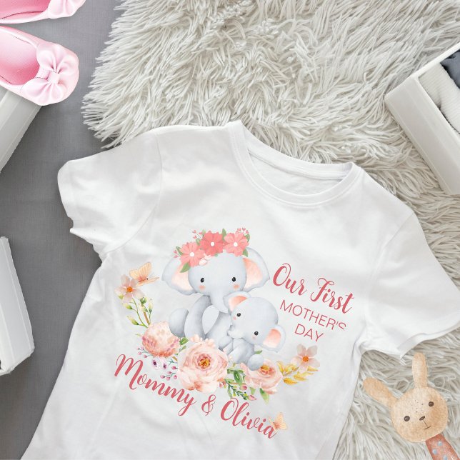 Personalised Baby First Mother's Day Elephant  T-Shirt (Creator Uploaded)