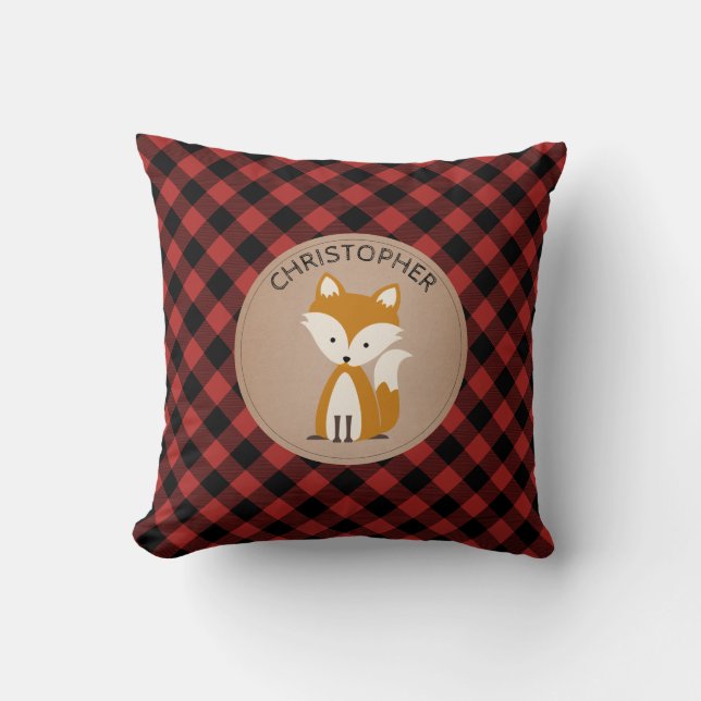 Personalised Baby Fox Plaid Pillow (Front)