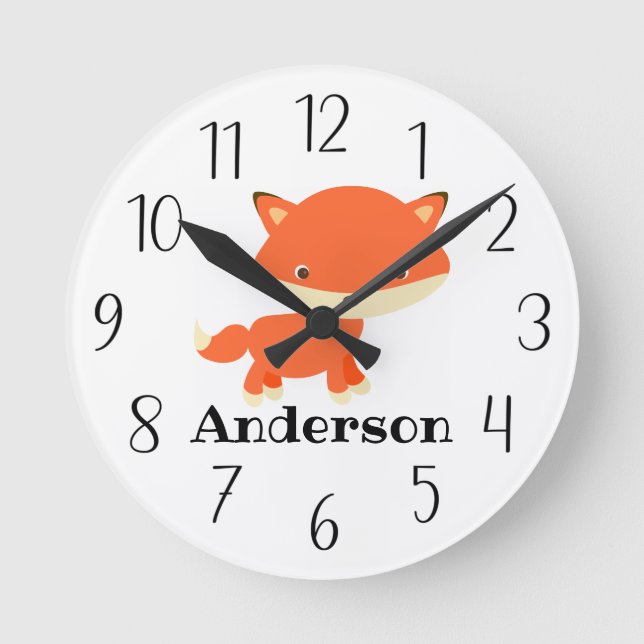 Personalised Baby Fox Round Clock (Front)