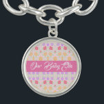 Personalised Baby Gift Bracelet<br><div class="desc">Pretty floral print charm bracelt in pastel colours. Personalise the name,  or text is removable. Colours are pinks,  mauve and peach.</div>