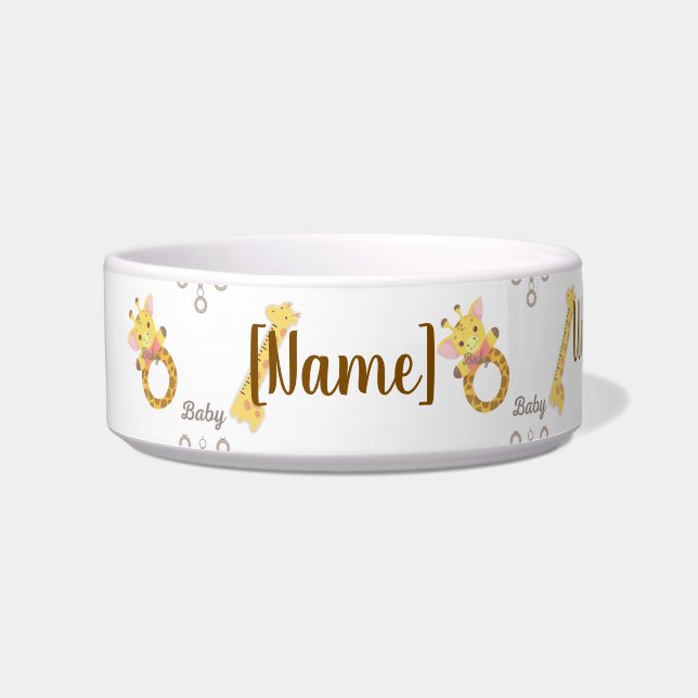 Personalised Baby Giraffe Pet Bowl – Cute "Want to (Front)