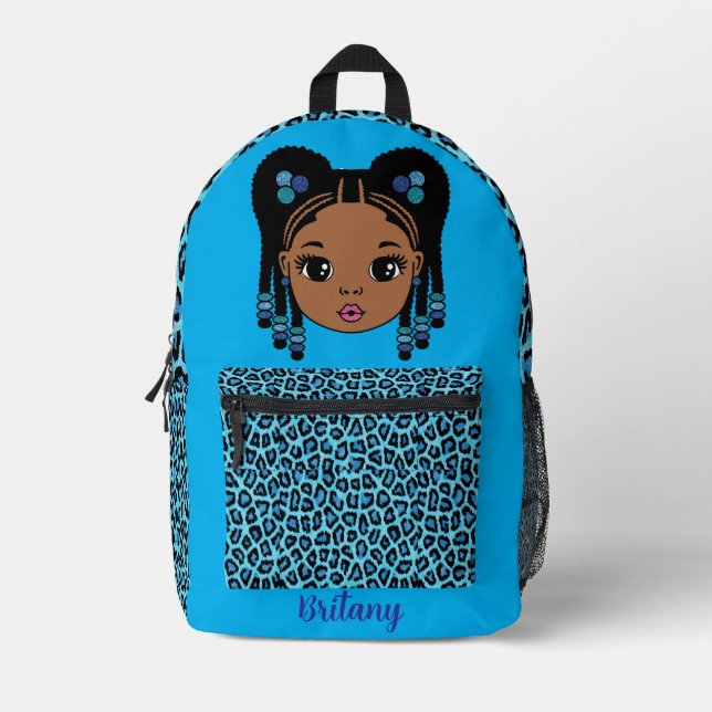 Personalised Baby Girl Blue Printed Backpack (Front)