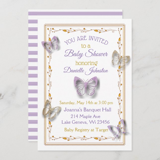 Personalised Baby Girl  Butterfly Baby Shower Invitation (Front/Back)