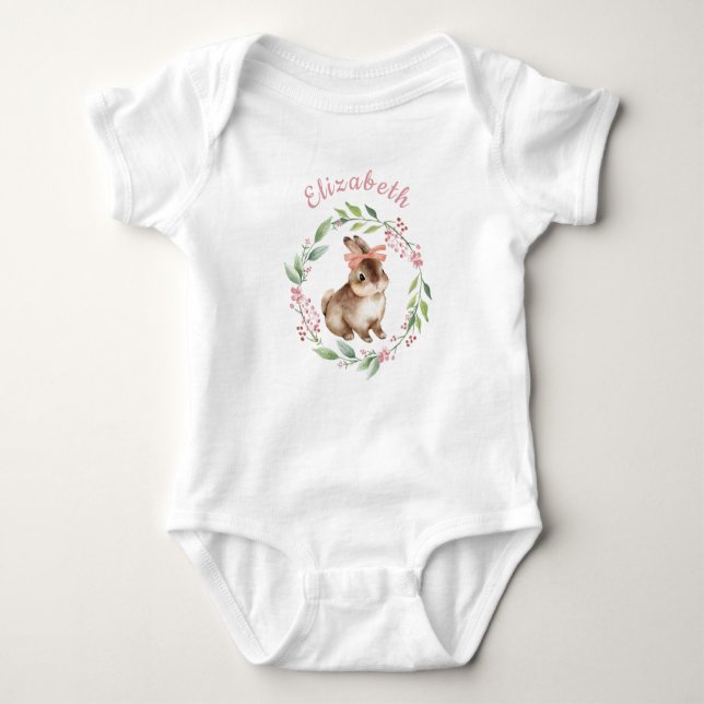 Personalised Baby Girl Cute Bunny Bodysuit (Front)