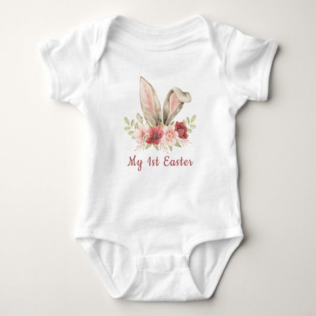 Personalised Baby Girl Cute Bunny Ears Baby Bodysuit (Front)