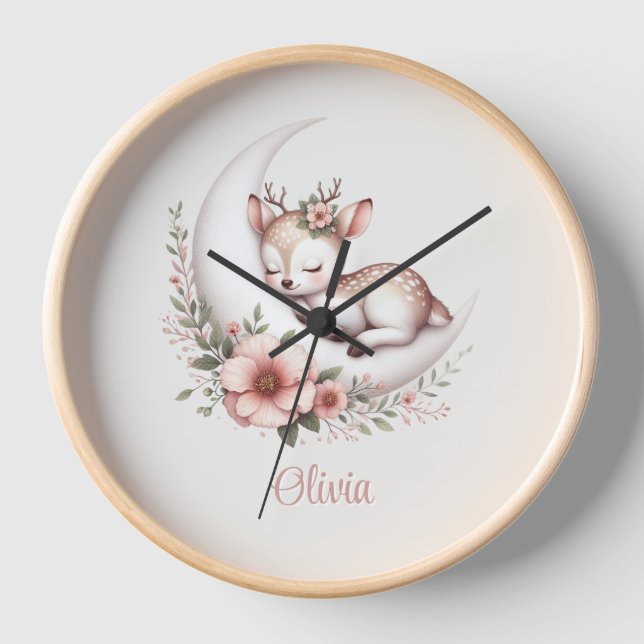 Personalised Baby Girl Deer  Clock (Front)