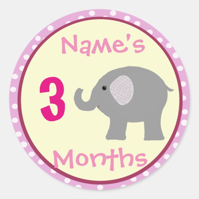 Personalised Baby Girl Elephant Month Stickers (Front)
