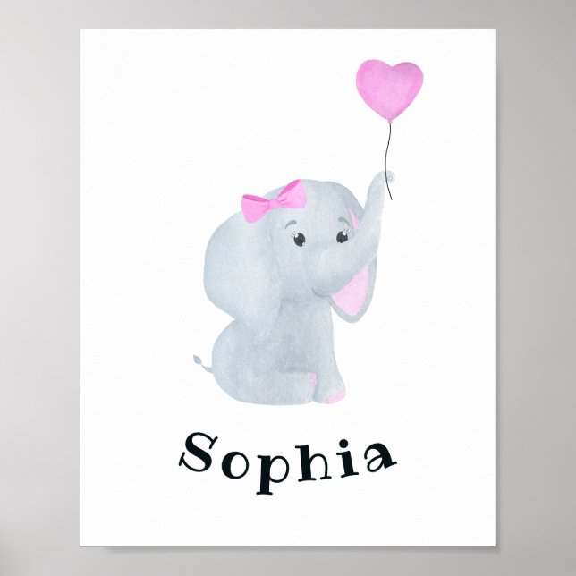 Personalised Baby Girl Elephant Nursery Wall Art  (Front)