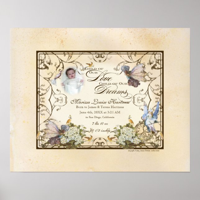 Personalised Baby Girl - Enchanted Faerie Princess Poster (Front)