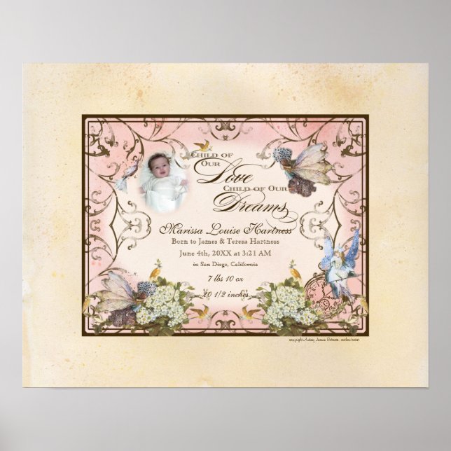 Personalised Baby Girl - Enchanted Faerie Princess Poster (Front)