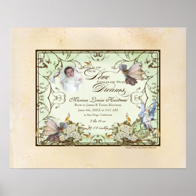 Personalised Baby Girl - Enchanted Faerie Princess Poster (Front)