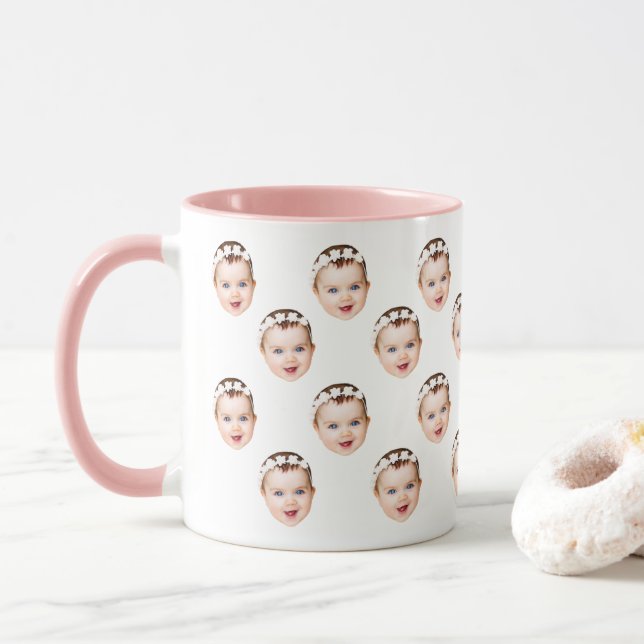Personalised Baby Girl Face Photo Mug (With Donut)