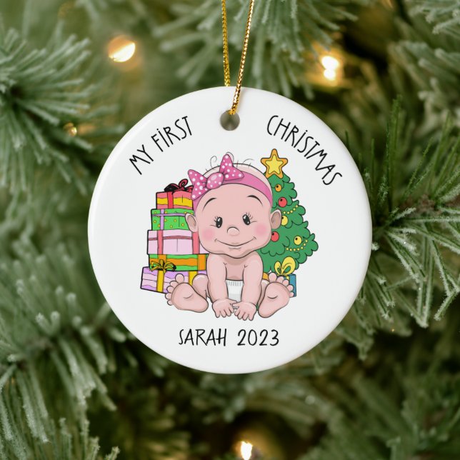 Personalised Baby Girl First Christmas Ornament (Tree)