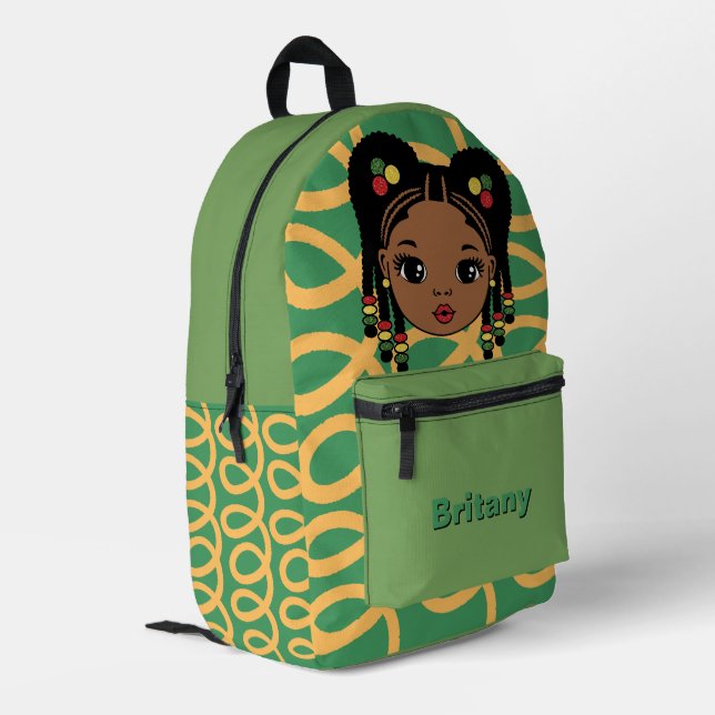 Personalised Baby Girl Green Printed Backpack (Back Corner Left)